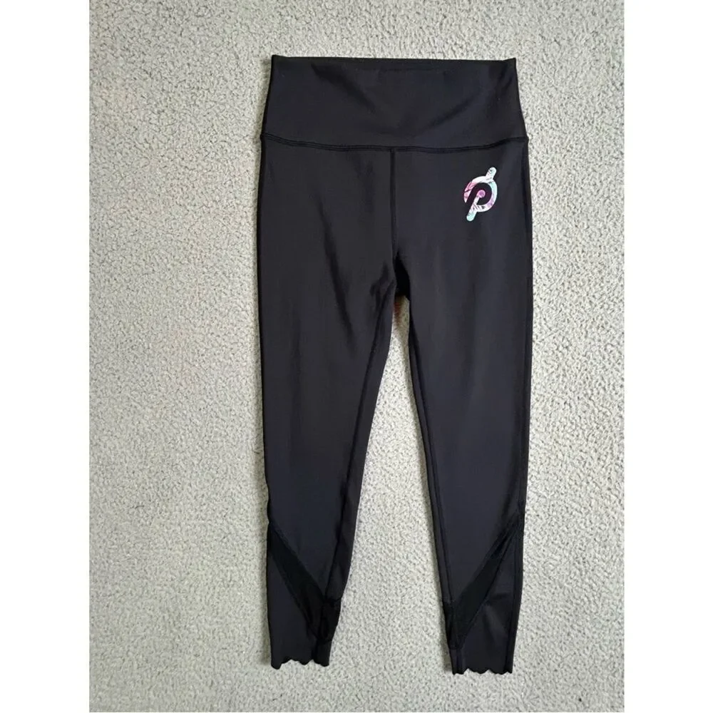 Peloton women’s Black Athletic stretch pants with Mesh and scalloped Trim M